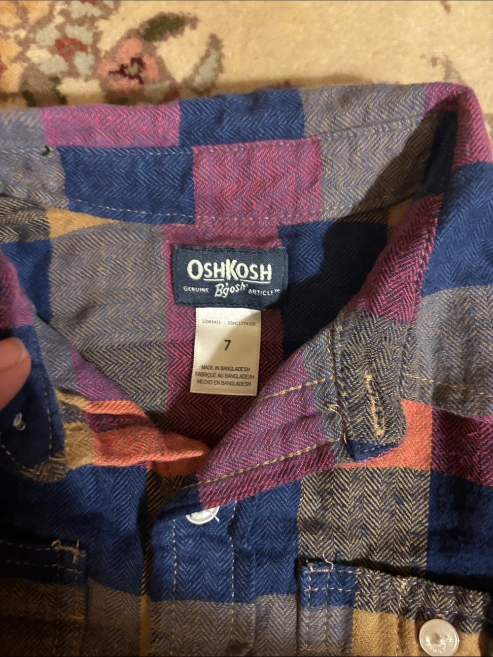 Oshkosh Multicolor Plaid Button-Up Shirt — Blue, Yellow & Pink